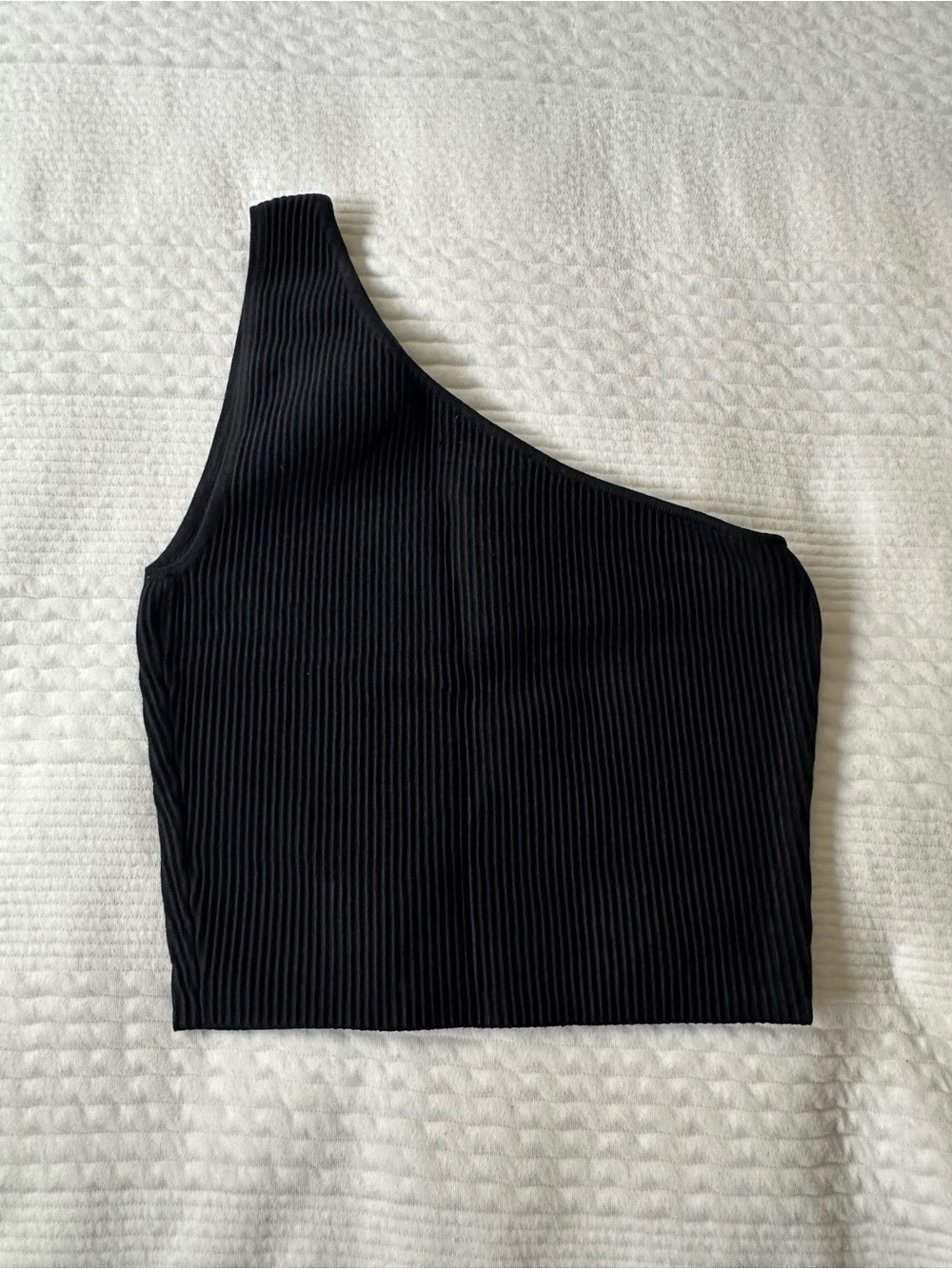 Asymmetric One-Shoulder Ribbed Crop Top - Black